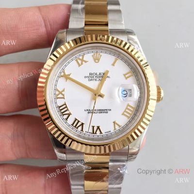 Replica Rolex Datejust II Watch 2-Tone White Roman Face 41mm